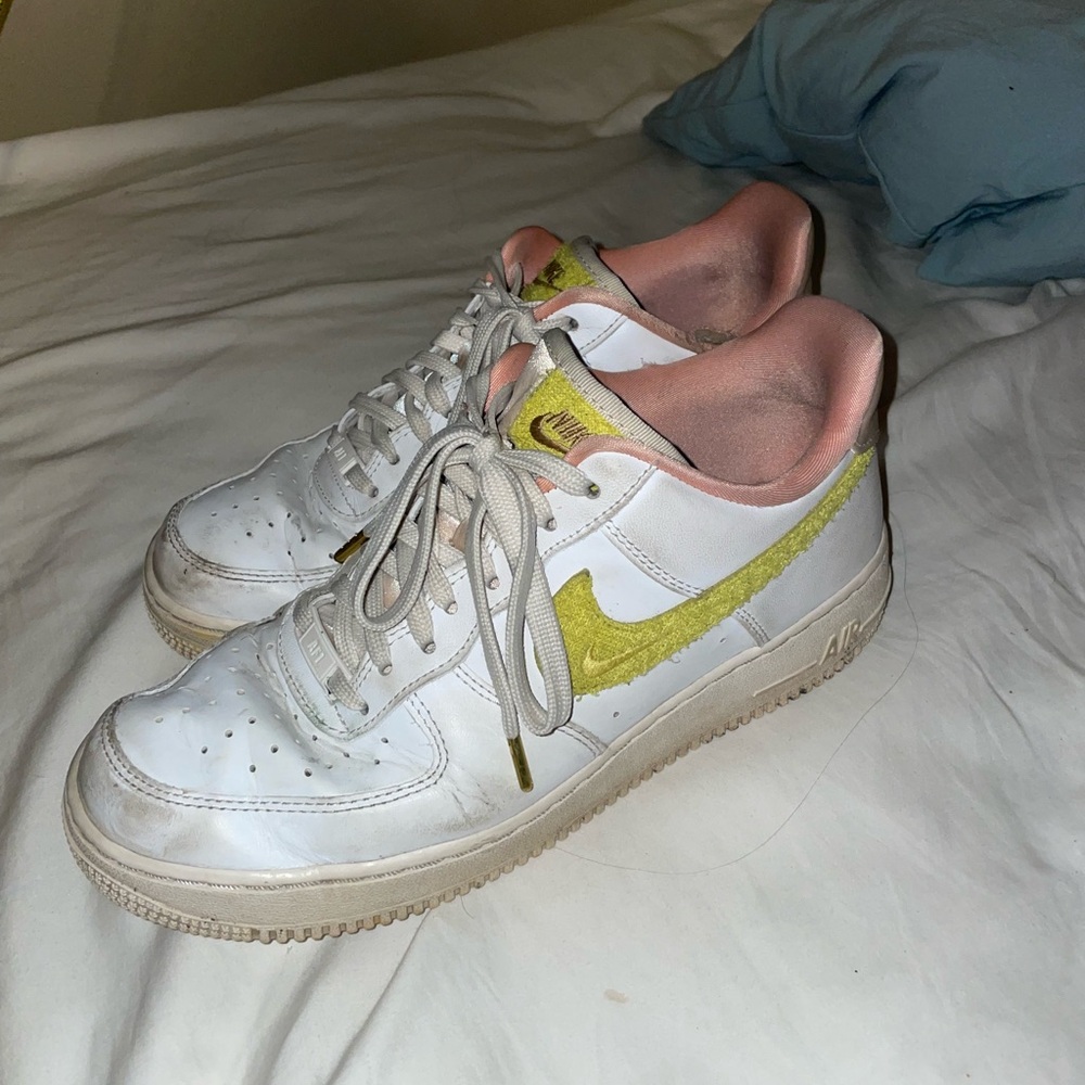 Nike Airforce 1 ‘mama’ White Sneakers with Yellow and Pink Accents